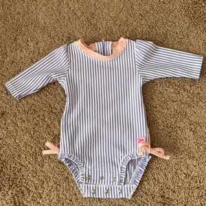 Ruffle Butts Blue/White striped Rashguard